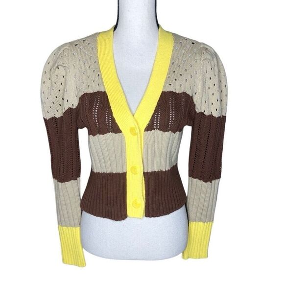 Calligraphie Mixed Stitch Puff Slv Light Academia, Elevated Indie Cropped Swtr S - Picture 1 of 13